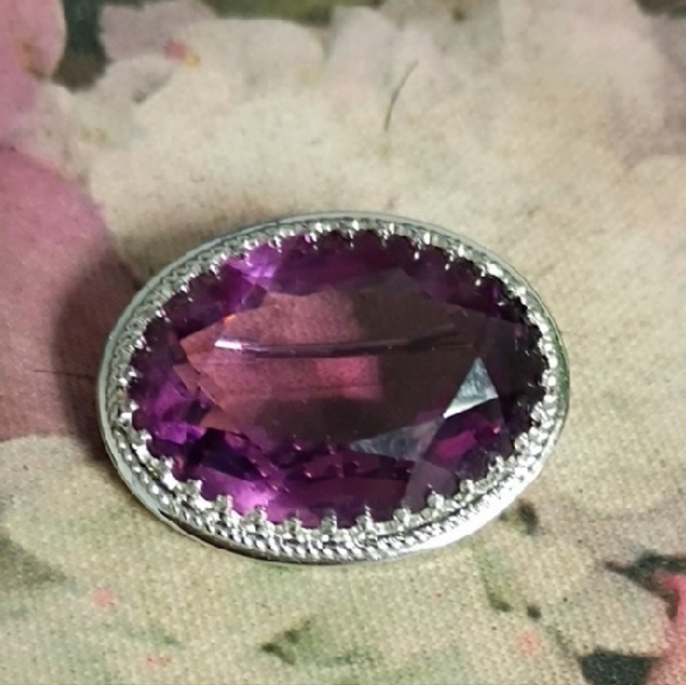 ❤️DANECRAFT STERLING Amythest Stone Brooch Pin